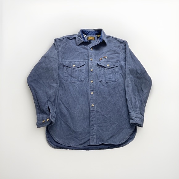 Eddie Bauer Other - Eddie Bauer Chamois Flannel Shirt Mens M Tall Blue Geese Logo Outdoors 90s Vtg